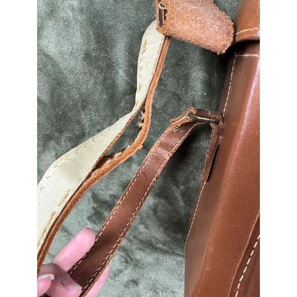 Vintage Top Grain Cowhide Leather Camera Case Satchel USA Brown Shoulder Bag